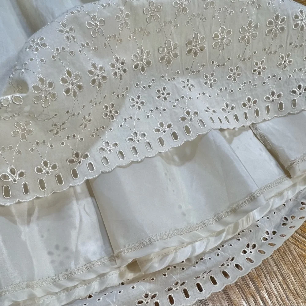 Eyelet lace buttercream midi full‎ a-line skirt cottagecore prairie boho y2k - Picture 10 of 14